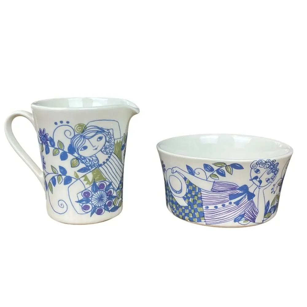 Figgjo Flint Turi Design Lotte Hand Painted Silkscreen Cream & Sugar Bowl Set - Picture 2 of 16